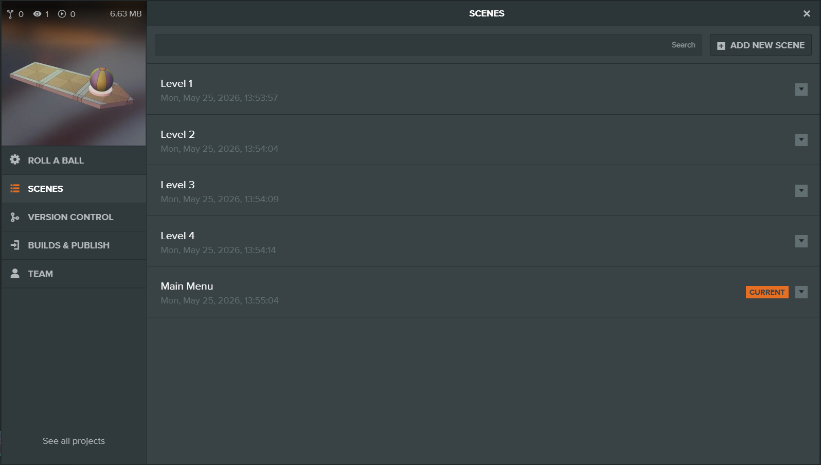 Scenes dialog
